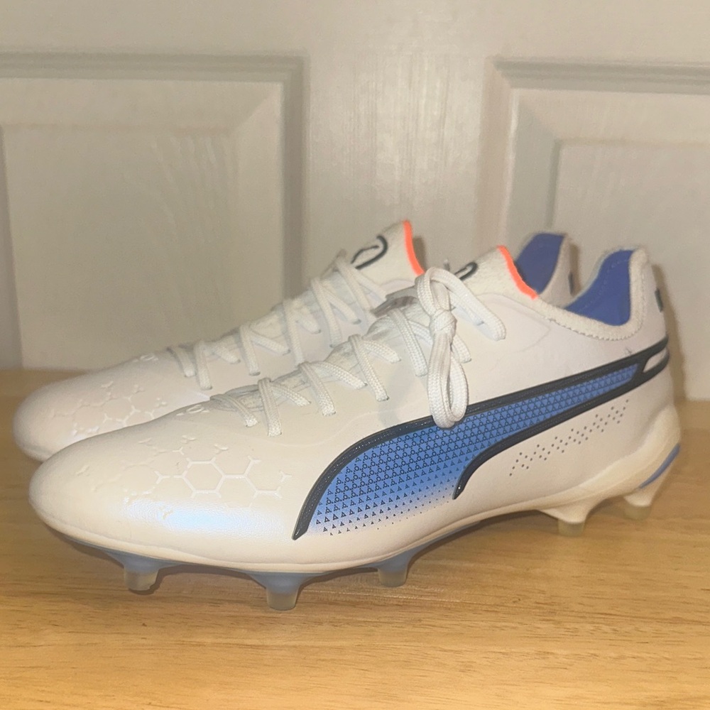 Puma White and Blue Soccer Cleats